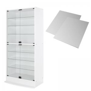 【新商品】LED付きコレクションラック ワイド 本体 両開きタイプ 背面ミラー2枚セット 奥行39 送料無料