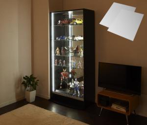 【新商品】LED付きコレクションラック ワイド 本体 引き戸タイプ 背面ミラー2枚セット 奥行29 送料無料