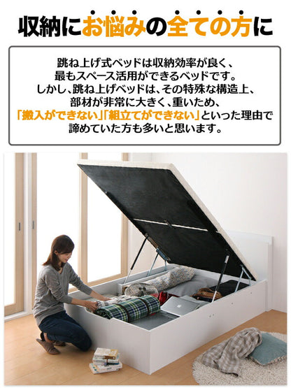組立設置付 搬入楽々棚コンセント跳ね上げベッド Free-Gate フリーゲート 薄型スタンダードポケットコイルマットレス付き 縦開き セミダブル 深さラージ 送料無料