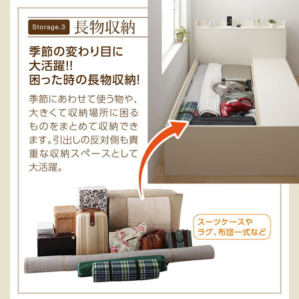 組立設置付き スライド収納付き_大容量チェストベッド Every-IN エブリーイン 薄型プレミアムボンネルコイルマットレス付き セミシングル レギュラー丈 送料無料