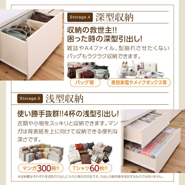 スライド収納付き_大容量チェストベッド Every-IN エブリーイン 薄型プレミアムポケットコイルマットレス付き シングル レギュラー丈 送料無料