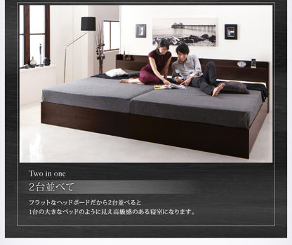 【新商品】組立設置付 国産 棚・コンセント付き収納ベッド Fleder フレーダー スタンダードボンネルコイルマットレス付き すのこ仕様 セミダブル 送料無料