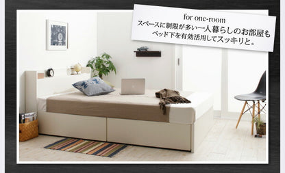 お客様組立 国産 棚・コンセント付き収納ベッド Fleder フレーダー スタンダードボンネルコイルマットレス付き すのこ仕様 セミダブル 送料無料