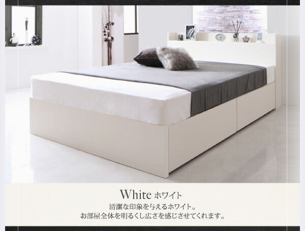 【新商品】組立設置付 国産 棚・コンセント付き収納ベッド Fleder フレーダー 羊毛入りゼルトスプリングマットレス付き 床板仕様 ダブル 送料無料