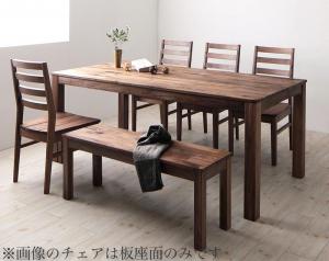 総無垢材ワイドダイニング Cursus クルスス 6点セット(テーブル+チェア4脚+ベンチ1脚) ウォールナット 板座×PVC座 W180 送料無料