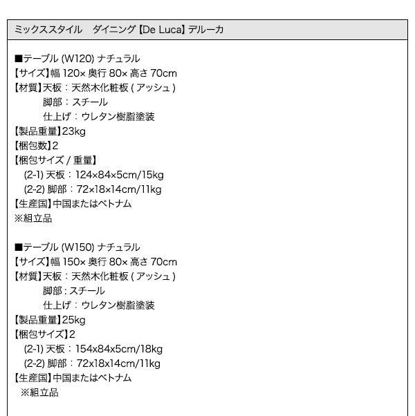 ミックススタイル ダイニング De Luca デルーカ 5点セット(テーブル+チェア4脚) W150 送料無料