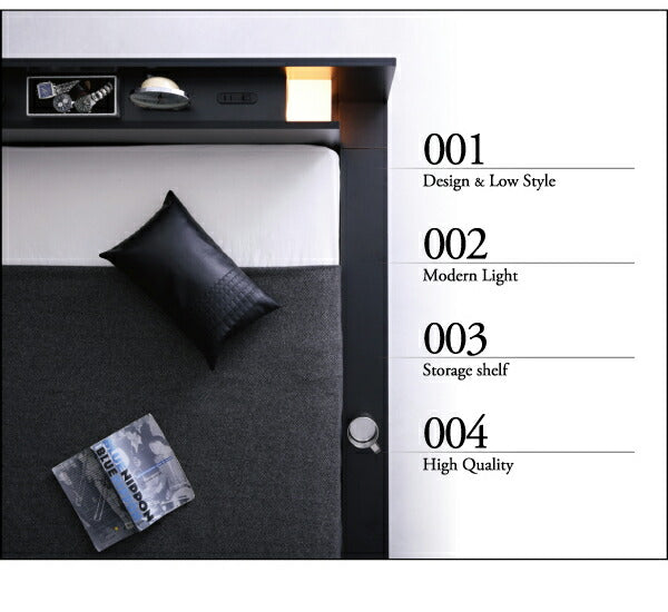 モダンライト・コンセント付きローベッド Raine ライネ 国産カバーポケットコイルマットレス付き セミダブル 送料無料