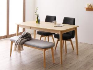 【新商品】組立設置付き 北欧スタイル　回転チェア　ダイニング TOLV トルブ 4点セット(テーブル+チェア2脚+ベンチ1脚) ナチュラル W150 送料無料