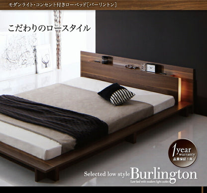 【新商品】組立設置付き モダンライト・コンセント付きローベッド Burlington バーリントン スタンダードボンネルコイルマットレス付き セミダブル 送料無料