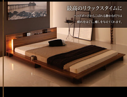 【新商品】組立設置付き モダンライト・コンセント付きローベッド Burlington バーリントン スタンダードボンネルコイルマットレス付き シングル 送料無料