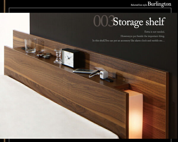 【新商品】組立設置付き モダンライト・コンセント付きローベッド Burlington バーリントン 国産カバーポケットコイルマットレス付き シングル 送料無料