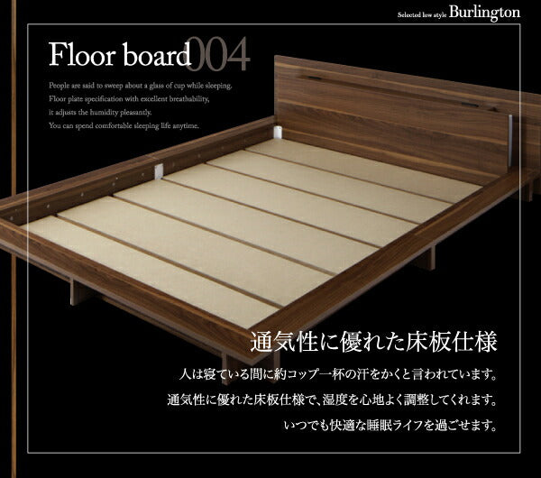 モダンライト・コンセント付きローベッド Burlington バーリントン 国産カバーポケットコイルマットレス付き シングル 送料無料