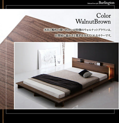 【新商品】組立設置付き モダンライト・コンセント付きローベッド Burlington バーリントン スタンダードボンネルコイルマットレス付き シングル 送料無料