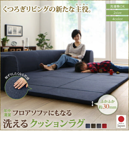 年中清潔 フロアソファになる洗えるクッションラグ 小 200×174cm 送料無料