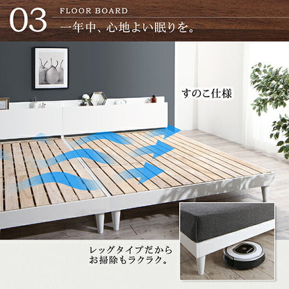 棚・コンセント付きデザインすのこベッド Reister レイスター 国産カバーポケットコイルマットレス付き シングル 送料無料