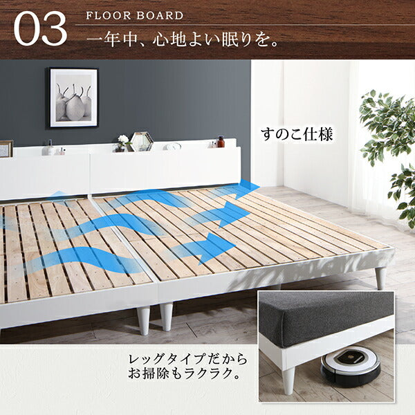 【新商品】組立設置付き 棚・コンセント付きデザインすのこベッド Reister レイスター スタンダードボンネルコイルマットレス付き ダブル 送料無料