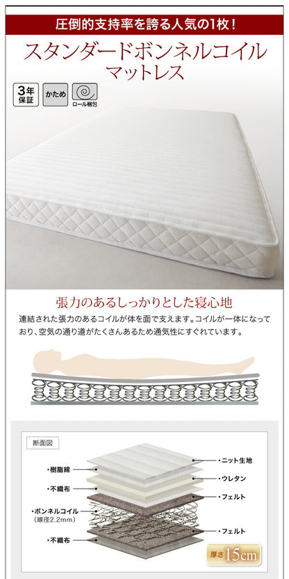 【新商品】組立設置付き 棚・コンセント付きデザインすのこベッド Reister レイスター スタンダードボンネルコイルマットレス付き ダブル 送料無料