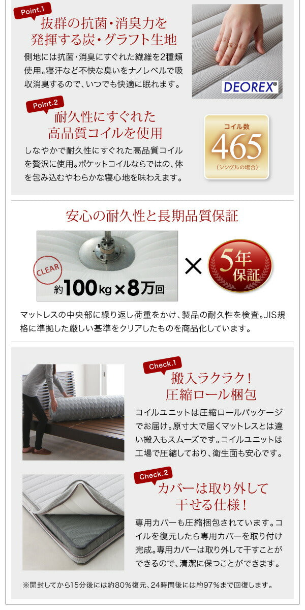 【新商品】組立設置付き 棚・コンセント付きデザインすのこベッド Reister レイスター スタンダードボンネルコイルマットレス付き ダブル 送料無料