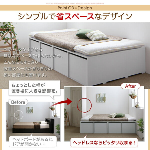 【新商品】布団で寝られる大容量収納ベッド Semper センペール 薄型プレミアムポケットコイルマットレス付き 引出し2杯 ロータイプ シングル 送料無料