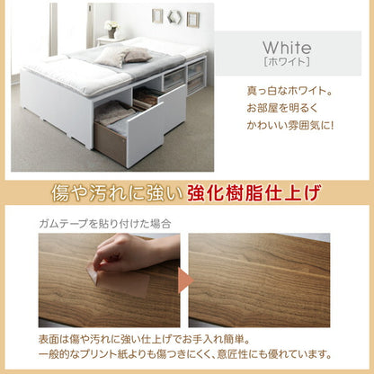【新商品】布団で寝られる大容量収納ベッド Semper センペール 薄型プレミアムポケットコイルマットレス付き 引出し2杯 ロータイプ シングル 送料無料
