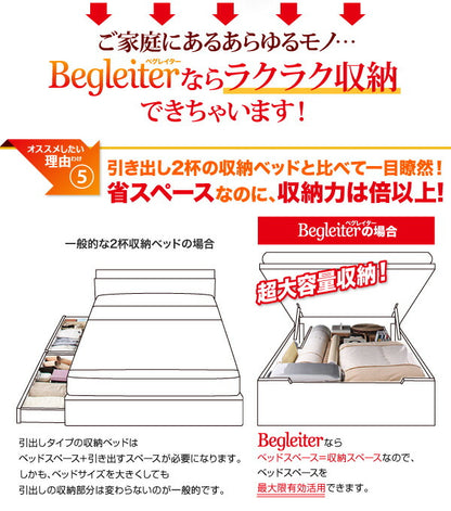 組立設置付 敷ふとん対応&amp;大容量収納を実現 国産すのこ跳ね上げベッド Begleiter ベグレイター 縦開き ヘッドレス セミダブル 深さグランド 送料無料