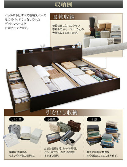 【新商品】お客様組立 連結 棚・コンセント付すのこ収納ベッド Ernesti エルネスティ 薄型抗菌国産ポケットコイルマットレス付き すのこ A+Bタイプ ワイドK240(SD×2) 送料無料