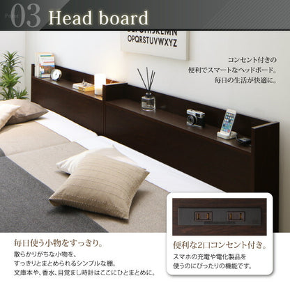 【新商品】組立設置付 連結 棚・コンセント付すのこ収納ベッド Ernesti エルネスティ 羊毛入りゼルトスプリングマットレス付き Aタイプ セミダブル 送料無料