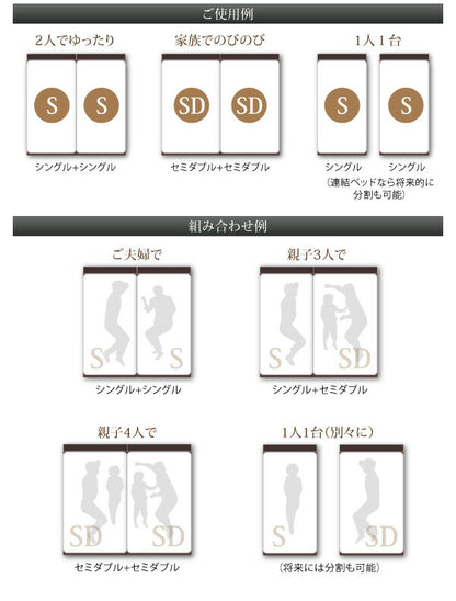 【新商品】組立設置付 連結 棚・コンセント付すのこ収納ベッド Ernesti エルネスティ スタンダードボンネルコイルマットレス付き A(S)+B(SD)タイプ ワイドK220 送料無料