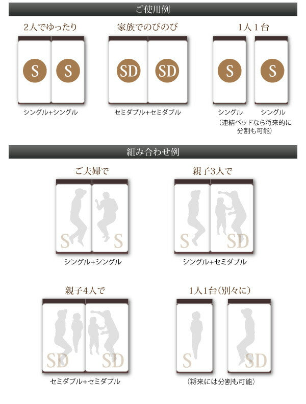 【新商品】お客様組立 連結 棚・コンセント付すのこ収納ベッド Ernesti エルネスティ 薄型抗菌国産ポケットコイルマットレス付き すのこ A(S)+B(SD)タイプ ワイドK220 送料無料