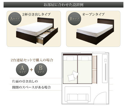 組立設置付 連結 棚・コンセント付すのこ収納ベッド Ernesti エルネスティ スタンダードボンネルコイルマットレス付き Aタイプ セミダブル 送料無料