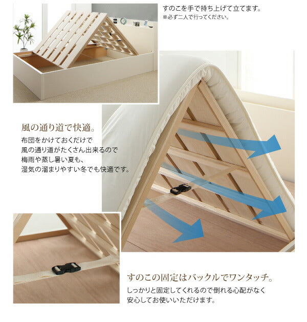 お客様組立 連結 棚・コンセント付すのこ収納ベッド Ernesti エルネスティ マルチラススーパースプリングマットレス付き Bタイプ シングル 送料無料