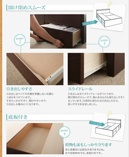 【新商品】組立設置付 長く使える棚・コンセント付国産頑丈チェスト収納ベッド Heracles ヘラクレス 薄型プレミアムボンネルコイルマットレス付き ダブル 送料無料