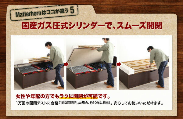 【新商品】組立設置付 アウトドア収納跳ね上げベッド Matterhorn マッターホルン ゼルトスプリングマットレス付き シングル 深さグランド 送料無料