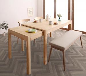 【新商品】組立設置付き 北欧デザイン スライド伸縮テーブル ダイニングセット SORA ソラ 4点セット(テーブル+チェア2脚+ベンチ1脚) W135-235 送料無料