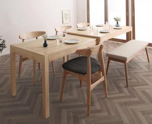 【新商品】組立設置付き 北欧デザイン スライド伸縮テーブル ダイニングセット SORA ソラ 6点セット(テーブル+チェア4脚+ベンチ1脚) W135-235 送料無料