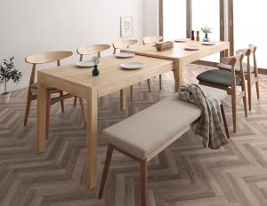 【新商品】組立設置付き 北欧デザイン スライド伸縮テーブル ダイニングセット SORA ソラ 8点セット(テーブル+チェア6脚+ベンチ1脚) W135-235 送料無料