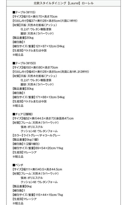 【新商品】組立設置付き 北欧スタイル ダイニング Laurel ローレル 5点セット(テーブル+チェア4脚) W115 送料無料