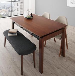 【新商品】組立設置付き 北欧テイスト 天然木ウォールナット材 伸縮ダイニングセット KANA カナ 4点セット(テーブル+チェア2脚+ベンチ1脚) W140-240 送料無料