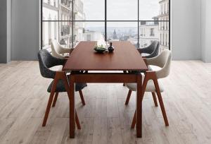 【新商品】組立設置付き 北欧テイスト 天然木ウォールナット材 伸縮ダイニングセット KANA カナ 5点セット(テーブル+チェア4脚) W140-240 送料無料