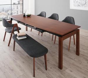 【新商品】組立設置付き 北欧テイスト 天然木ウォールナット材 伸縮ダイニングセット KANA カナ 6点セット(テーブル+チェア4脚+ベンチ1脚) W140-240 送料無料