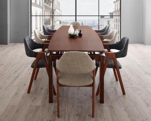 【新商品】組立設置付き 北欧テイスト 天然木ウォールナット材 伸縮ダイニングセット KANA カナ 9点セット(テーブル+チェア8脚) W140-240 送料無料