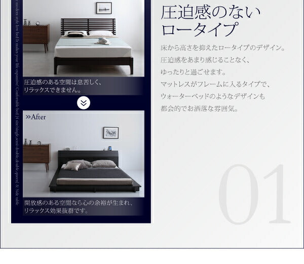 棚・4口コンセント付きデザインフロアローベッド Douce デュース 国産ポケットコイルマットレス付き シングル 送料無料