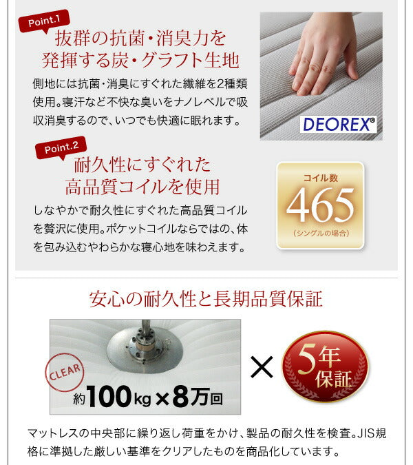 棚・4口コンセント付きデザインフロアローベッド Douce デュース 国産ポケットコイルマットレス付き セミダブル 送料無料