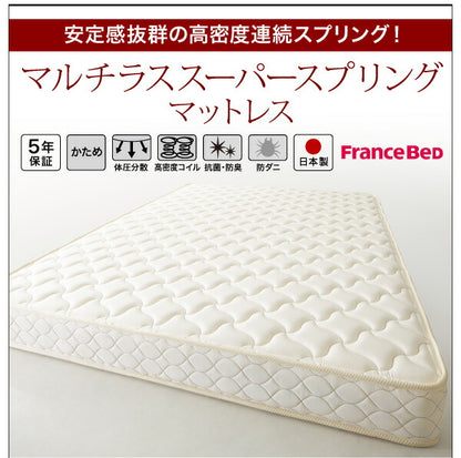 【新商品】組立設置付き 棚・4口コンセント付きデザインフロアローベッド Douce デュース マルチラススーパースプリングマットレス付き クイーン(Q×1） 送料無料