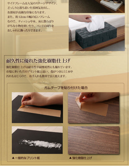 【新商品】組立設置付き モダンライト・棚・コンセント付きデザインフロアローベッド Makati マカティ プレミアムボンネルコイルマットレス付き ダブル 送料無料