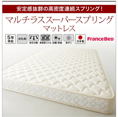 【新商品】組立設置付き モダンライト・棚・コンセント付きデザインフロアローベッド Makati マカティ マルチラススーパースプリングマットレス付き ダブル 送料無料