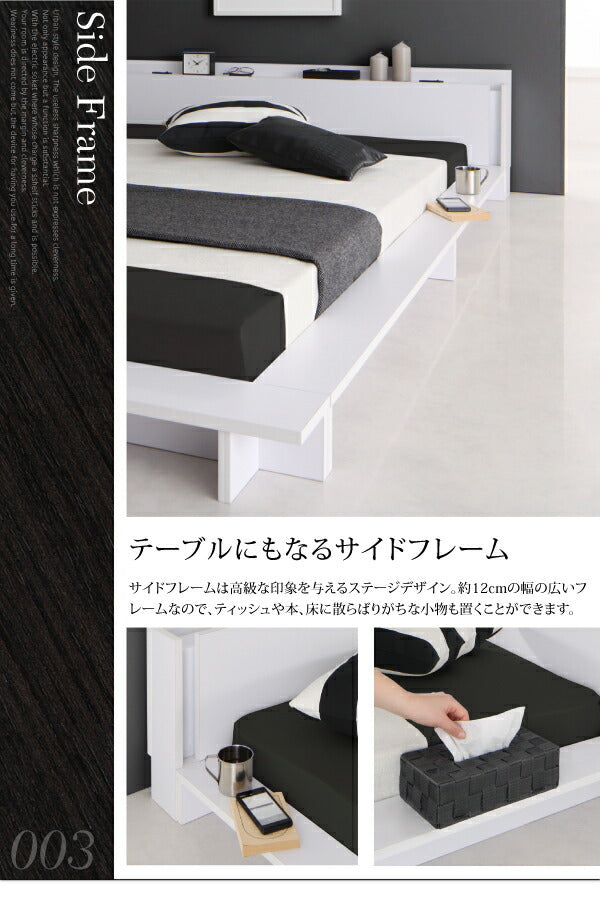 【新商品】組立設置付き モダンライト・棚・コンセント付きデザインフロアローベッド SPERANZA スペランツァ プレミアムポケットコイルマットレス付き ダブル 送料無料