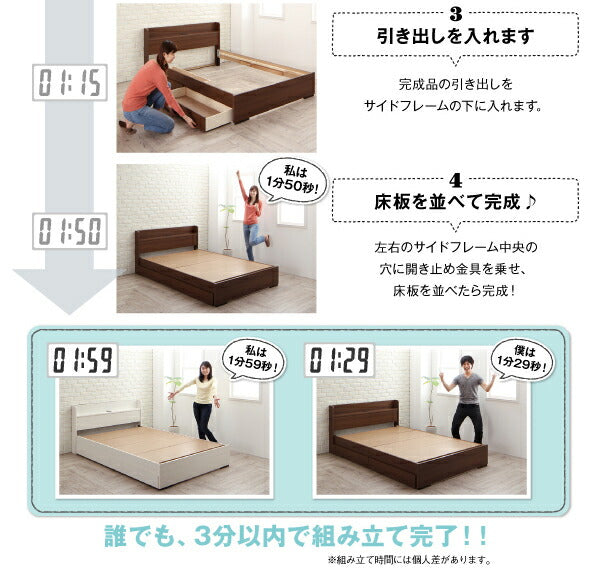 工具いらずの組み立て・分解簡単収納ベッド Lacomita ラコミタ ポケットコイルマットレス付き シングル 送料無料
