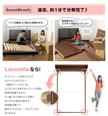 工具いらずの組み立て・分解簡単収納ベッド Lacomita ラコミタ ポケットコイルマットレス付き シングル 送料無料