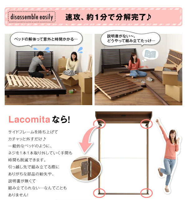 工具いらずの組み立て・分解簡単収納ベッド Lacomita ラコミタ 国産ボンネルコイルマットレス付き シングル 送料無料